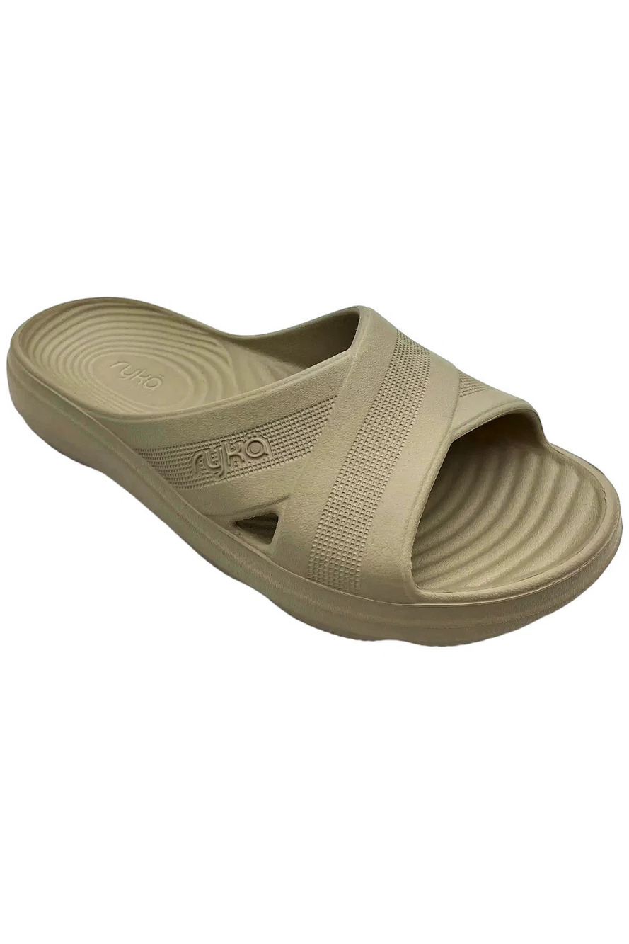 Ryka Women's Cross Band Recovery Slide Sandals Refresh Beige - Medium